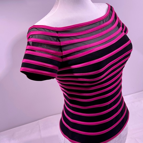💗 Black Mesh/Pink Satin Striped Top • JS Collections - Picture 9 of 16
